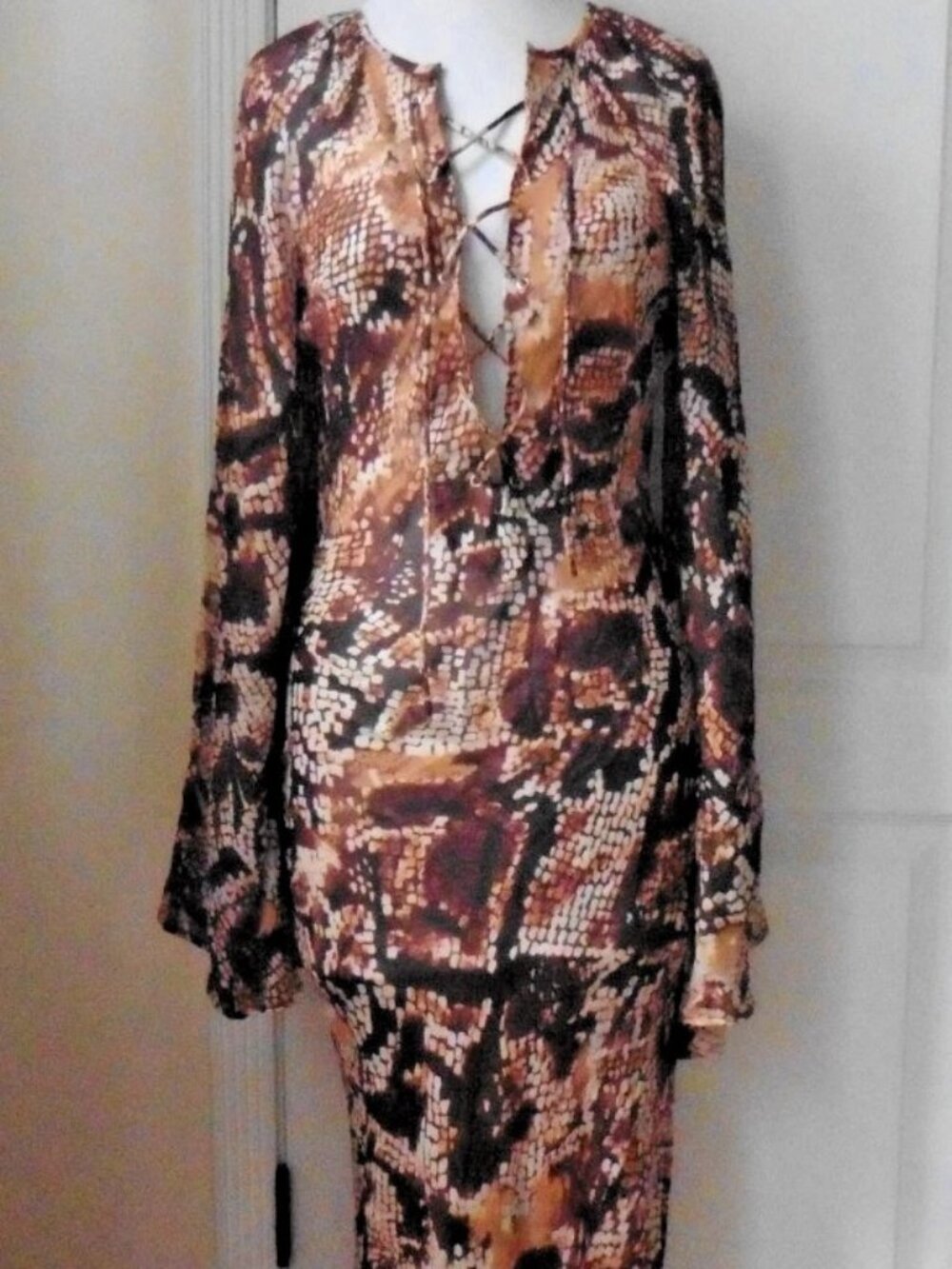 JEN'S PIRATE BOOTY Snakeskin Citrine Viper Long Bell Sleeve Dress NWT XS